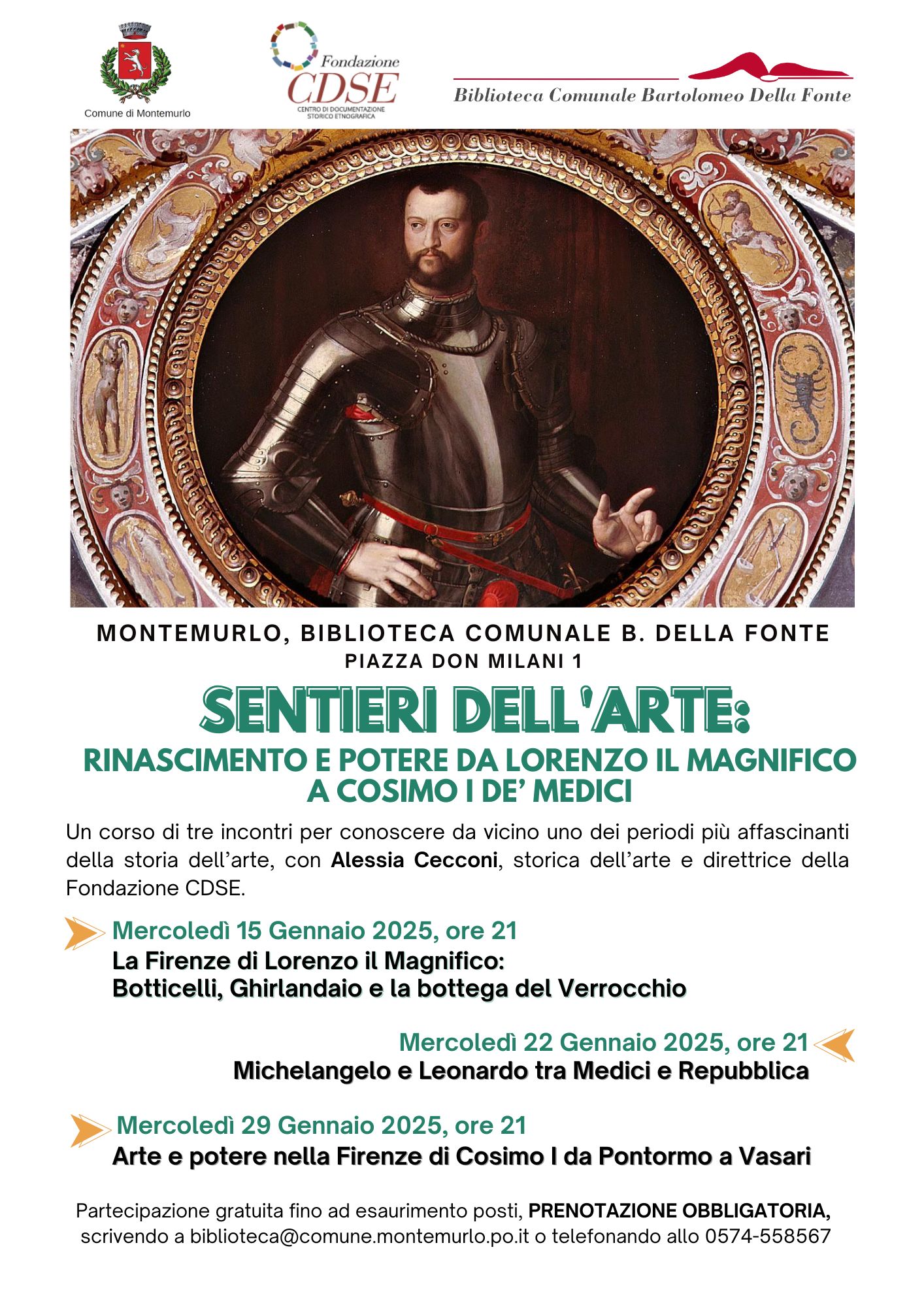 A Montemurlo tornano i corsi 'Sentieri dell'arte' dedicati alla Firenze dei Medici.