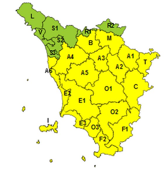 Codice Giallo in Toscana per Venti Forti