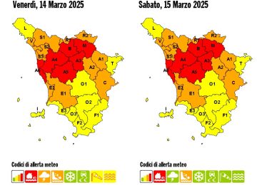 Allerta meteo rossa per le province di Firenze, Prato, Pistoia e Pisa