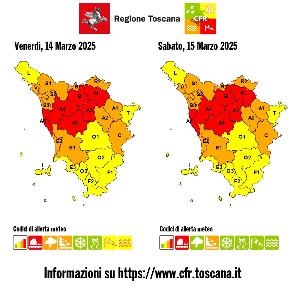 Allerta meteo rossa per le province di Firenze, Prato, Pistoia e Pisa