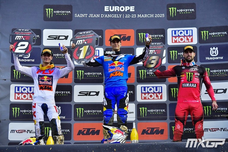 Andrea Adamo del Motoclub Sanminiatese La Rocca vince la terza prova del campionato mondiale di Motocross MX2 in Francia.