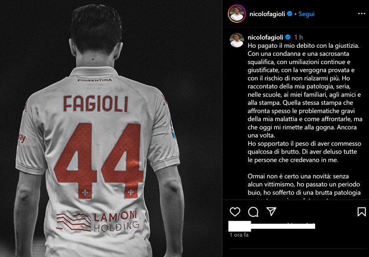 Calcio scommesse, Fagioli: "Ho saldato il mio debito con la giustizia. Oggi sono di nuovo sull'orlo della gogna, chiedo rispetto."