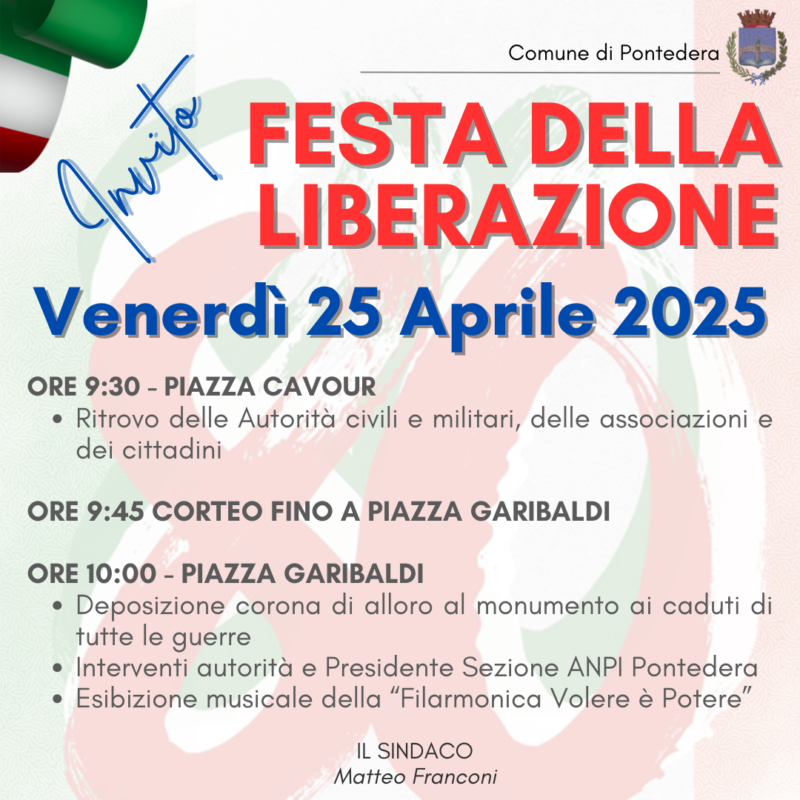 Il programma della Festa della Liberazione a Pontedera