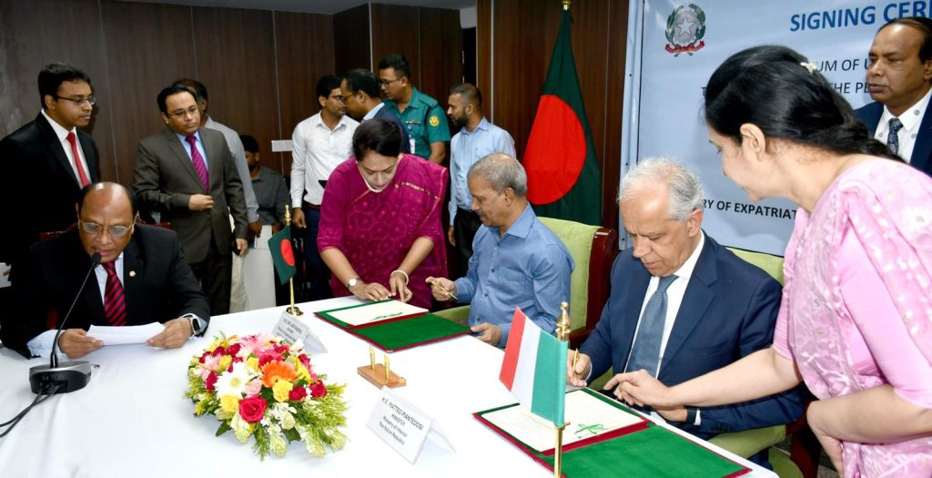 Piantedosi in Bangladesh: firmato un memorandum sulla migrazione e mobilità con il ministro degli Espatriati Asif Nazrul.