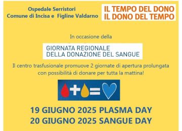 Centro trasfusionale Serristori: Giornata regionale della Donazione del Sangue anticipata al 19 e 20 giugno.