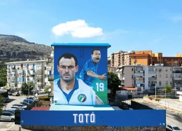 Il Murale di Scalisi Palminteri dedicato a Schillaci all'Al Cep di Palermo - Agenzia di Stampa Italpress