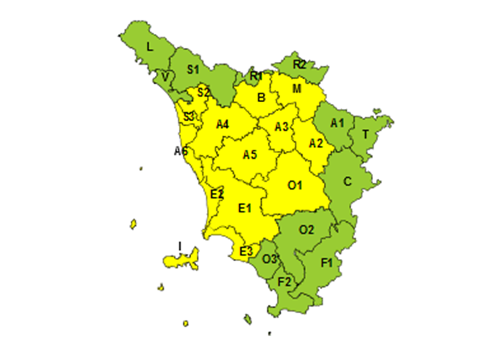 Allerta gialla per temporali forti nelle zone centro-nord della Toscana