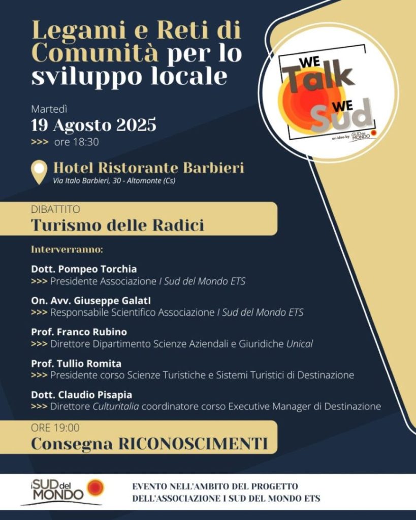 Incontro su Turismo delle Radici a Ad Altomonte: Evento dell'Associazione I Sud del Mondo ETS