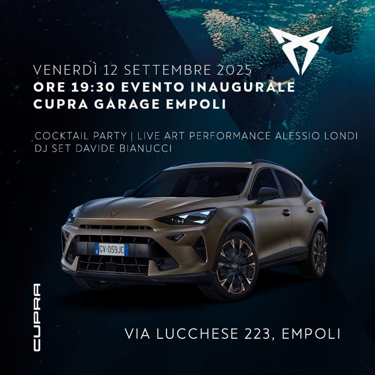 CUPRA Garage Empoli – Inaugurazione ufficiale il 12 settembre 2025 – Via Lucchese 223, Empoli