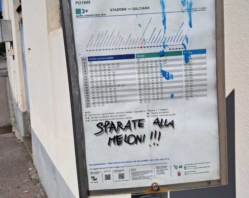 Minacce scritte contro Meloni a Prato. La Porta (FdI): "Clima d'odio in aumento"