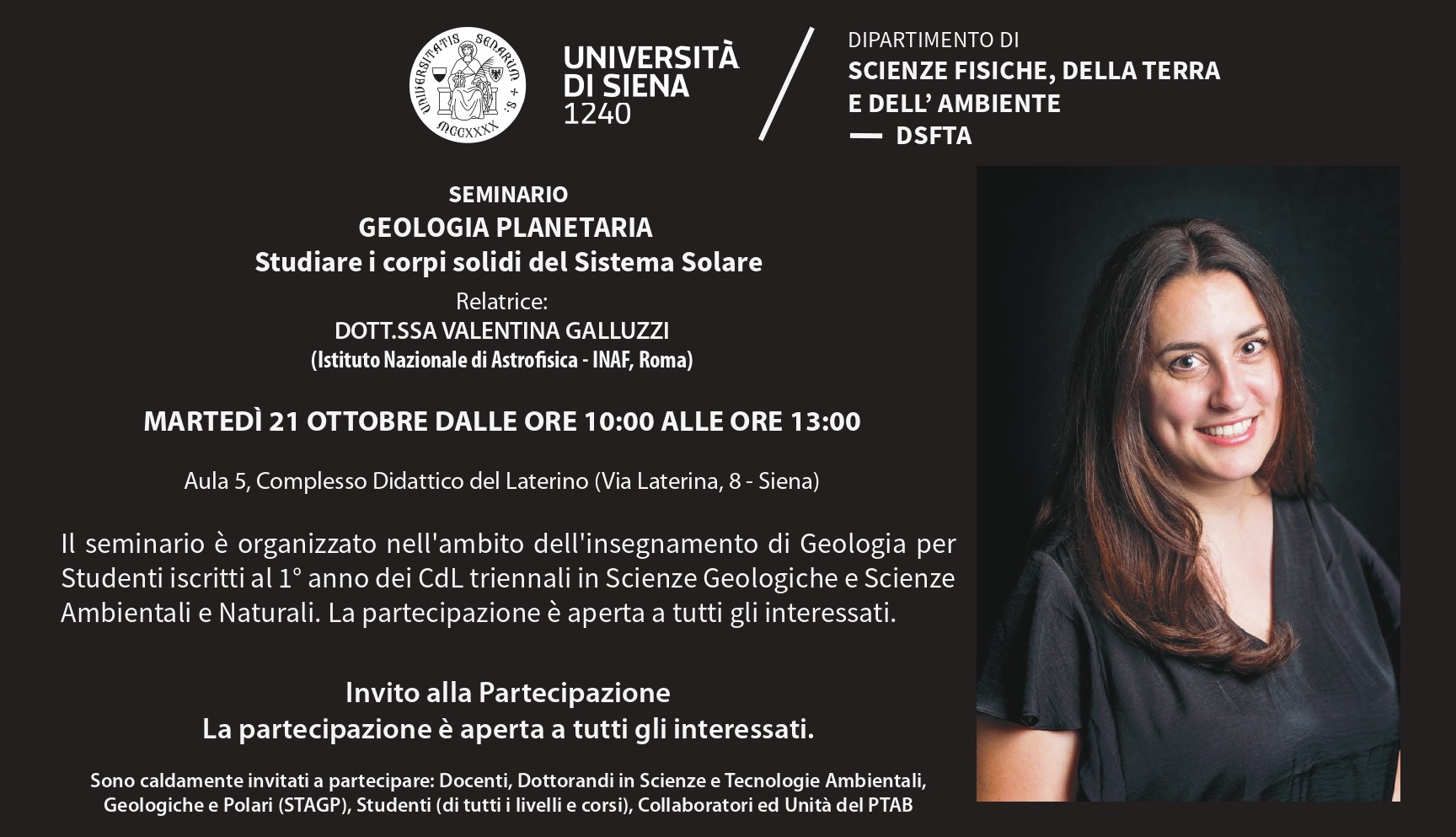 UniSi: Seminario di Geologia Planetaria con Valentina Galluzzi