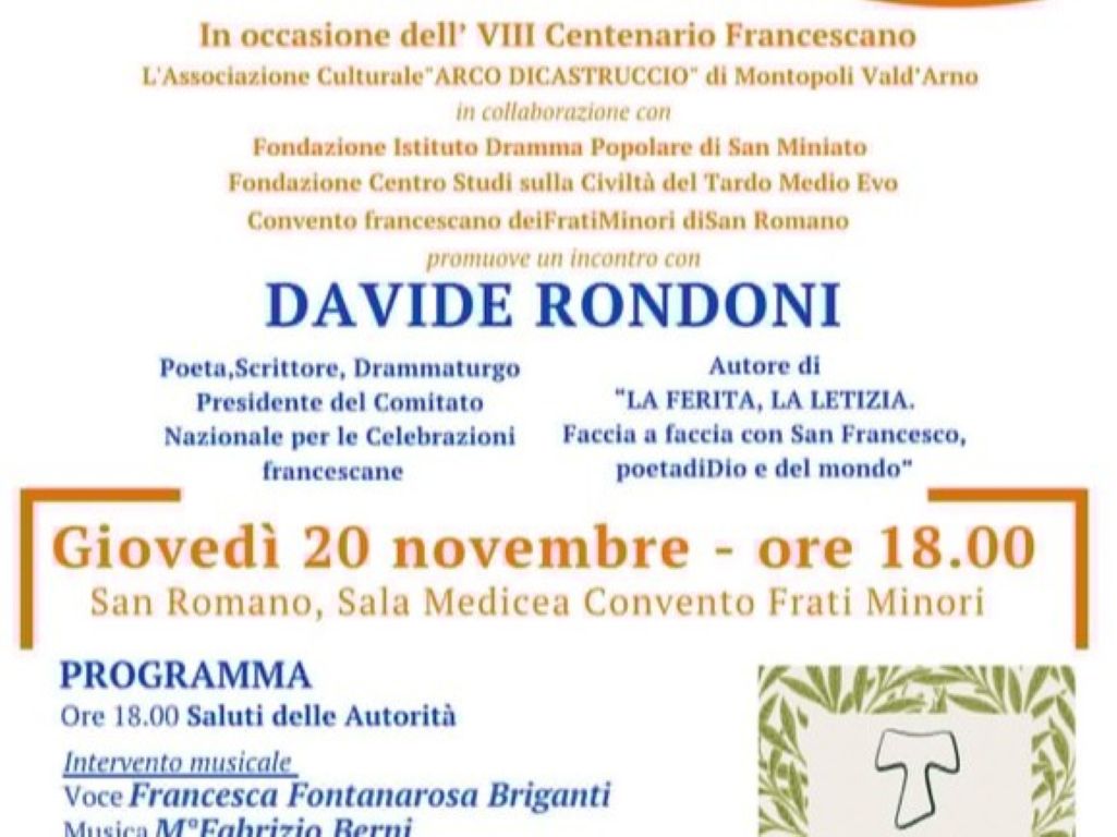 Centenario Francescano: incontro con Davide Rondoni al Convento di San Romano
