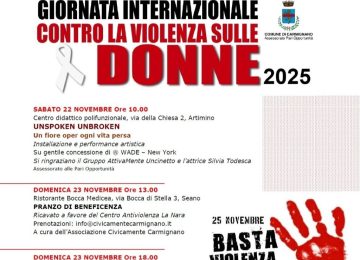 Giornata Internazionale per l'Eliminazione della Violenza contro le Donne: iniziative a Carmignano dal 22 al 29 novembre