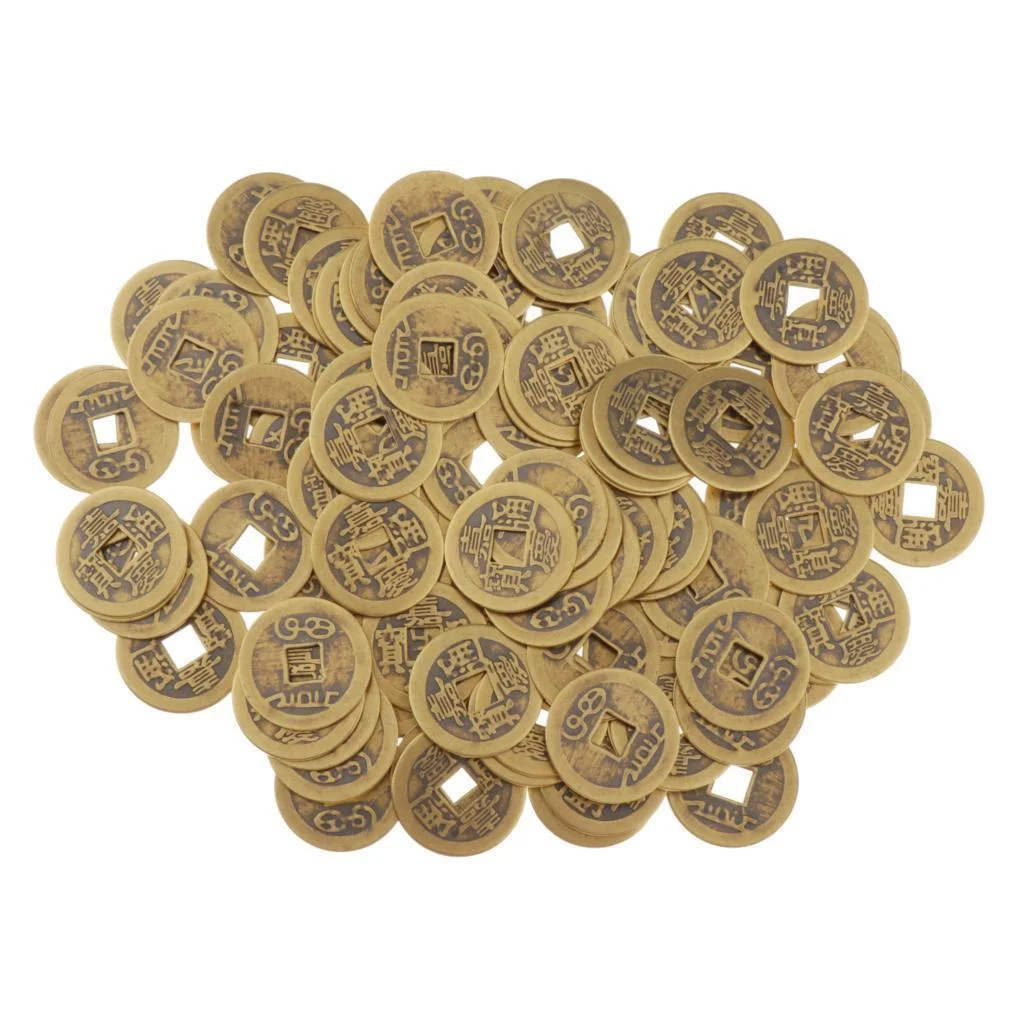 Set di 5 Charm di Monete di Fortuna YANGWEN: Simbolismo di Prosperità e Salute con Monete I-Ching e Nodi