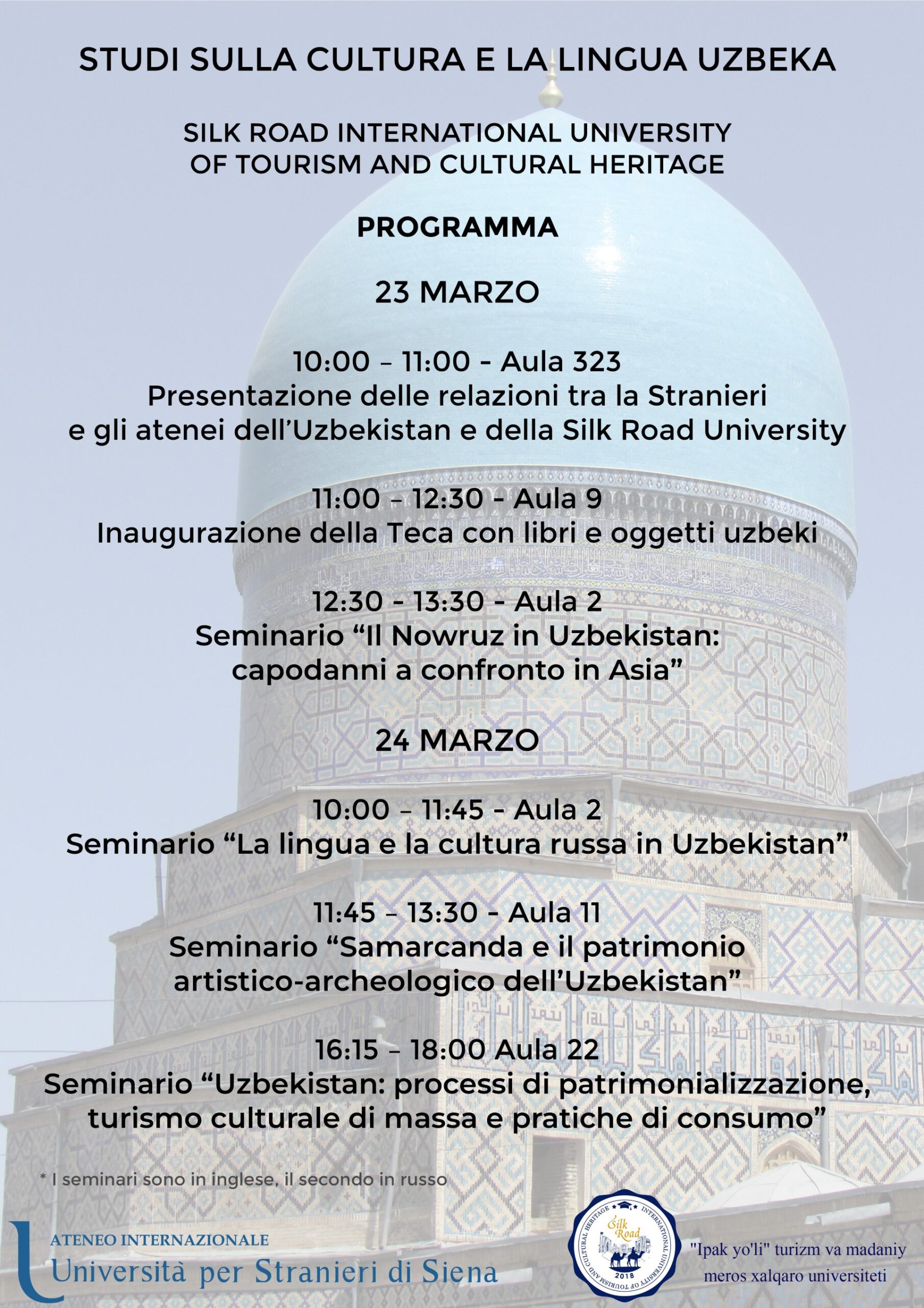 Due giornate di celebrazione della cultura uzbeka all'Università per Stranieri di Siena