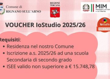 Rignano, Bando per le borse di studio “Io studio” per il 2025-2026