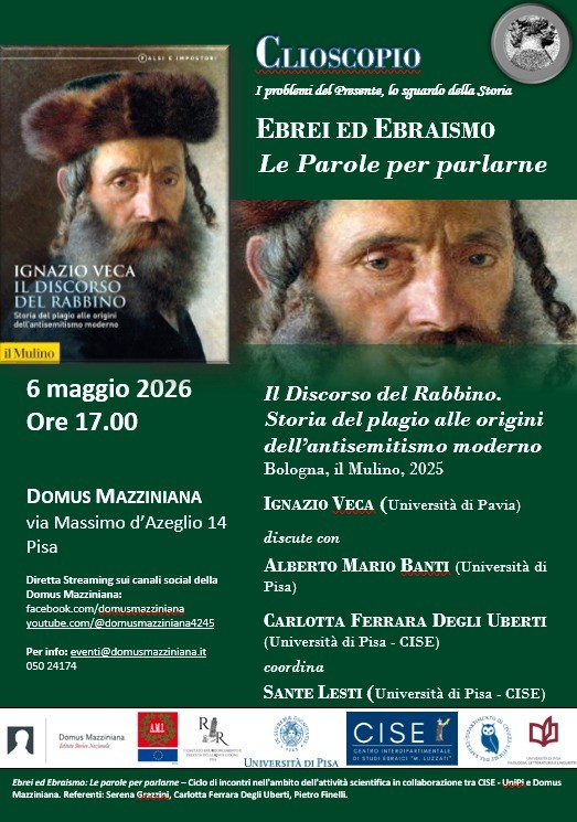 CRR Pisa: Ritorna 'Ebrei ed Ebraismo' alla Domus Mazziniana