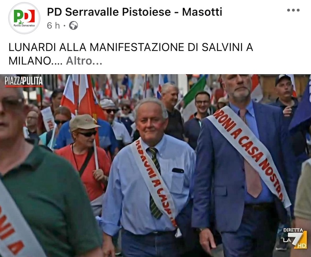 Polemica a Serravalle Pistoiese: "Il sindaco partecipa al corteo della Lega a Milano"