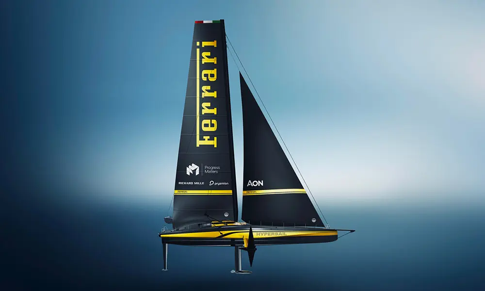 Ferrari Hypersail Unveils the Livery of Its Flying Monohull at Design Week
