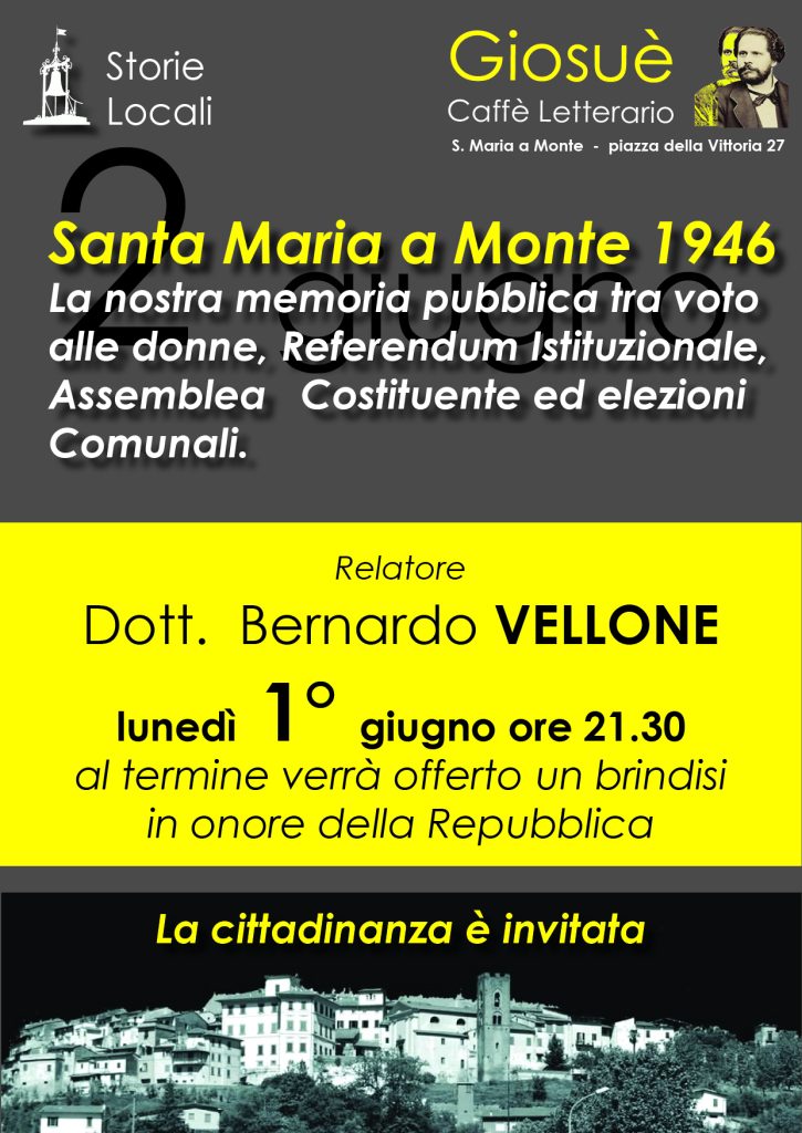 Santa Maria a Monte celebra il 2 giugno 1946: incontro pubblico su Repubblica, suffragio femminile e memoria locale