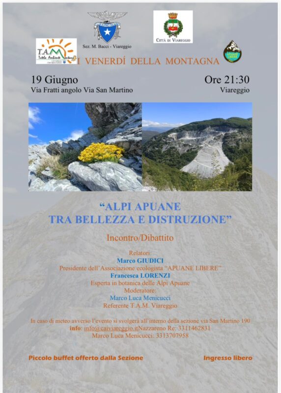 Apuane Libere: tre eventi in programma per giugno 2026