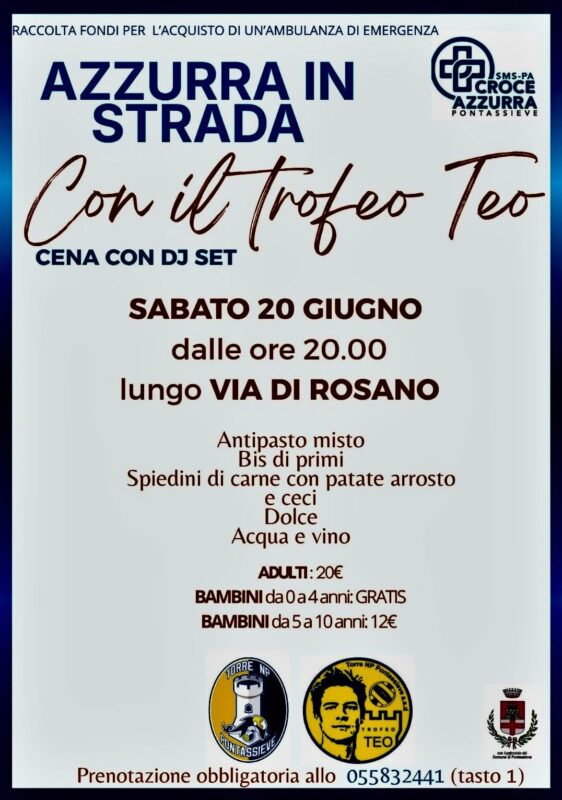 Cena di beneficenza a Pontassieve per l'acquisto di una nuova ambulanza