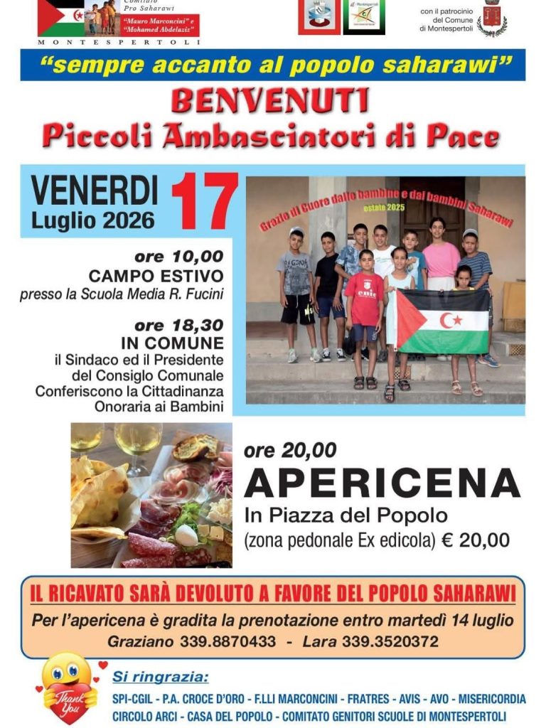 A Montespertoli, assegnazione della cittadinanza onoraria e apericena solidale per il popolo Saharawi