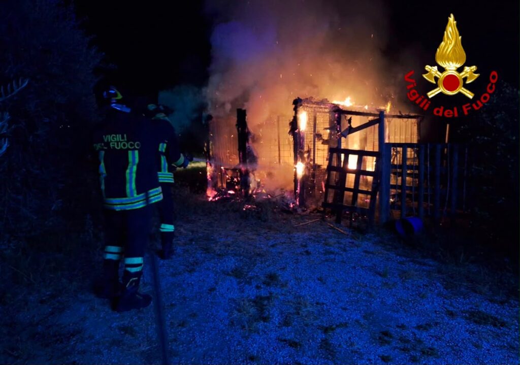 Incendio notturno a Cascina: brucia una struttura in legno in via Carlo Cammeo