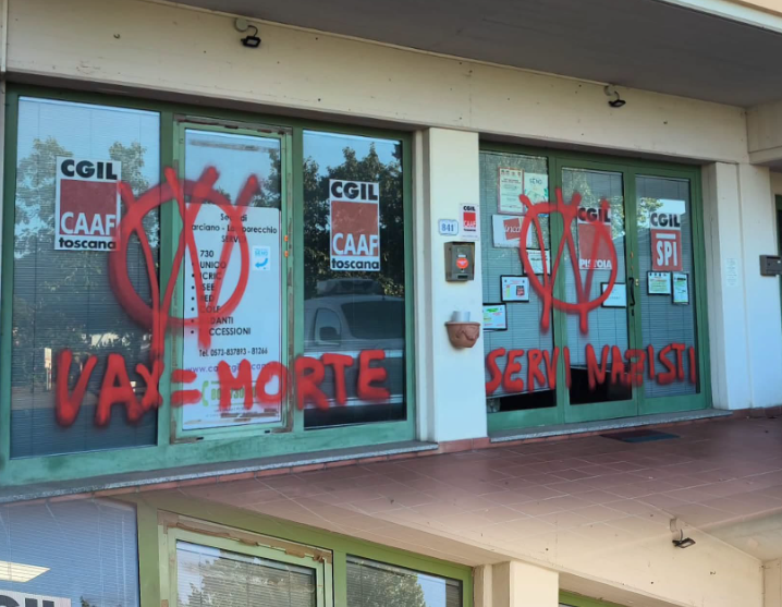 Scritte no vax contro la Camera del Lavoro di Larciano: condanna da parte di Cgil e istituzioni