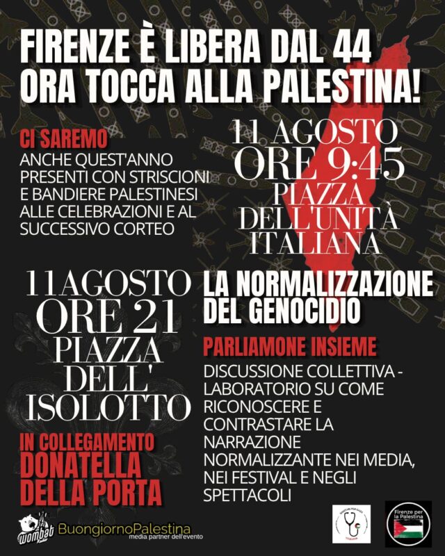 Firenze, iniziativa dell'11 agosto 2026: Presidio...
