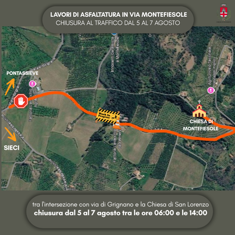 Lavori di asfaltatura in Via Montefiesole: strada chiusa.
