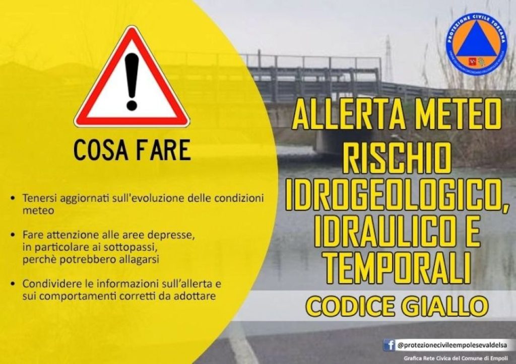 Maltempo: allerta gialla per l'Empolese Valdelsa lunedì 17 agosto