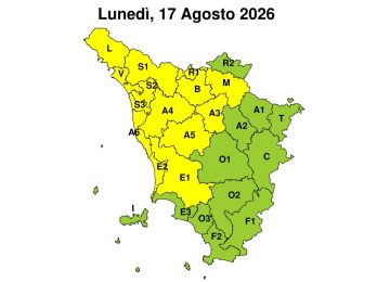 Previsioni di pioggia e temporali: allerta gialla per domani, lunedì 17 agosto