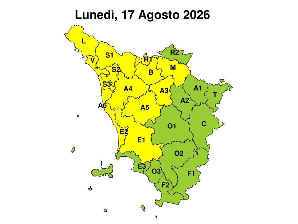 Previsioni di pioggia e temporali: allerta gialla per domani, lunedì 17 agosto
